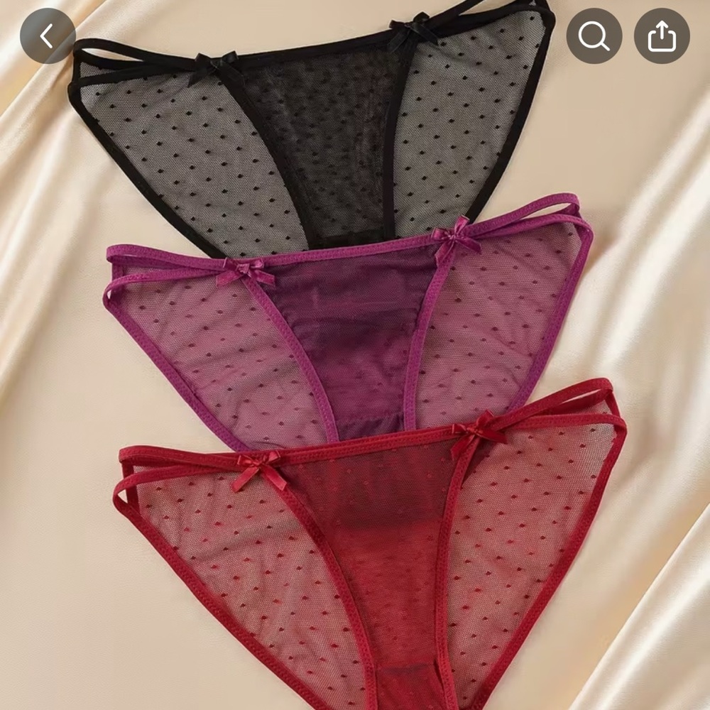 Elegant Lace Panty Trio - Black, Purple, Red